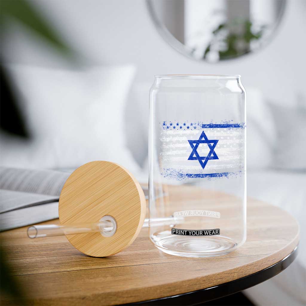 Proud Israeli American Glass Can Patriotic Israeli USA Flag TS11 Print Your Wear