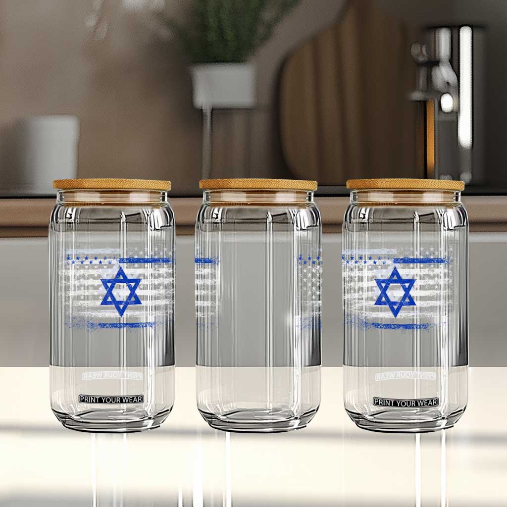 Proud Israeli American Glass Can Patriotic Israeli USA Flag TS11 Print Your Wear
