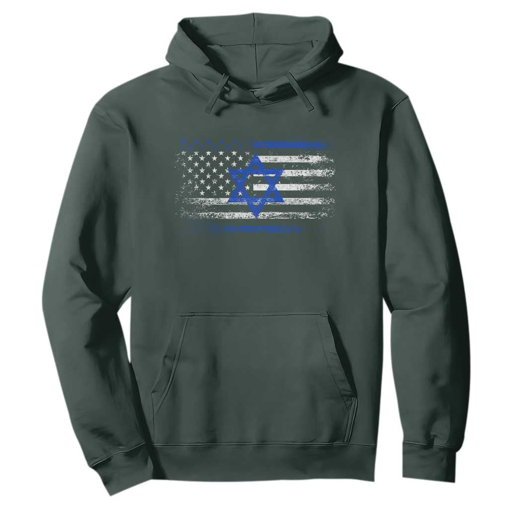 Proud Israeli American Hoodie Patriotic Israeli USA Flag TS11 Dark Forest Green Print Your Wear