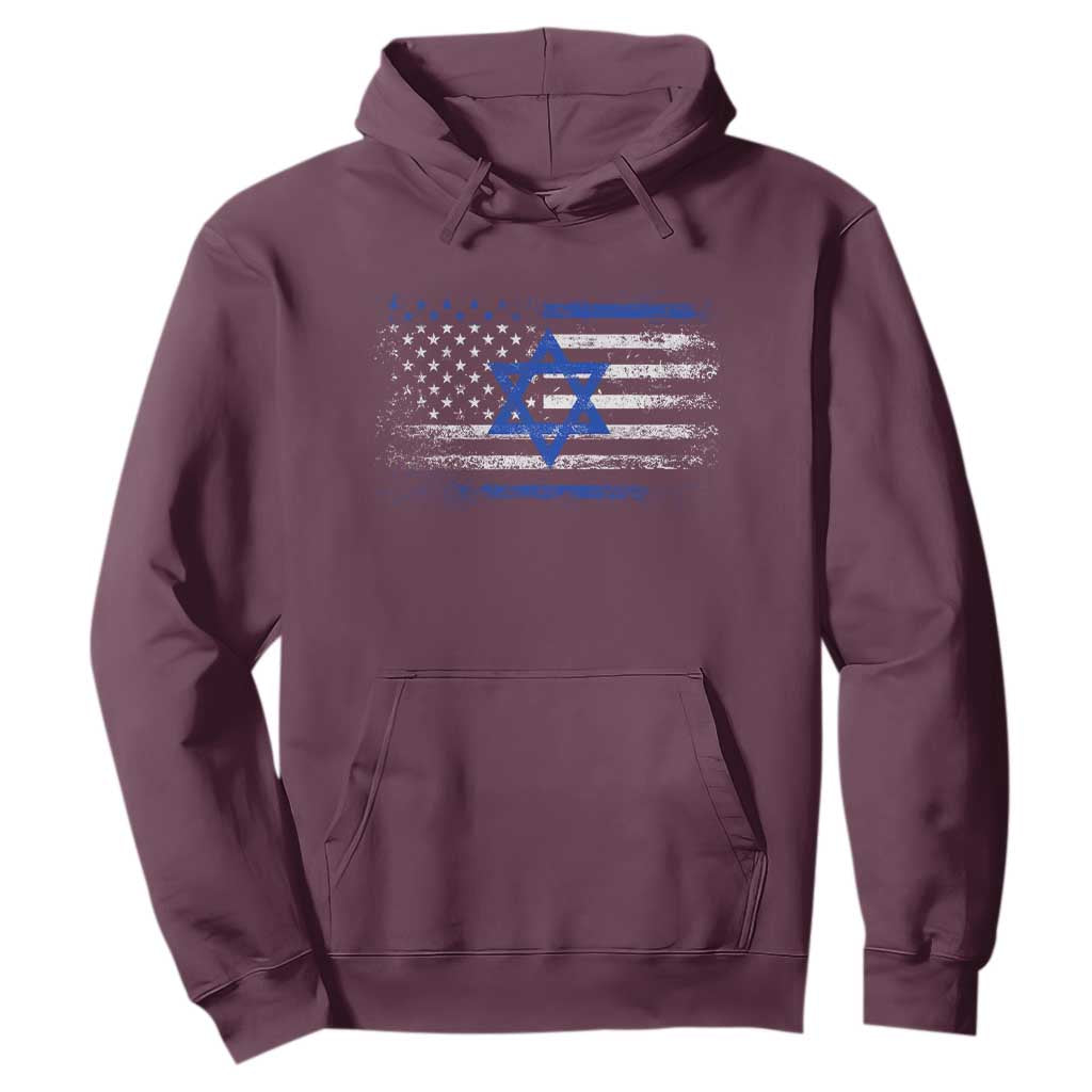 Proud Israeli American Hoodie Patriotic Israeli USA Flag TS11 Maroon Print Your Wear