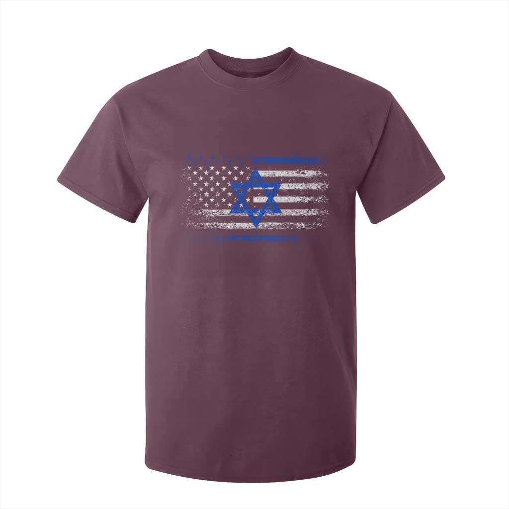 Proud Israeli American T Shirt For Kid Patriotic Israeli USA Flag TS11 Maroon Print Your Wear