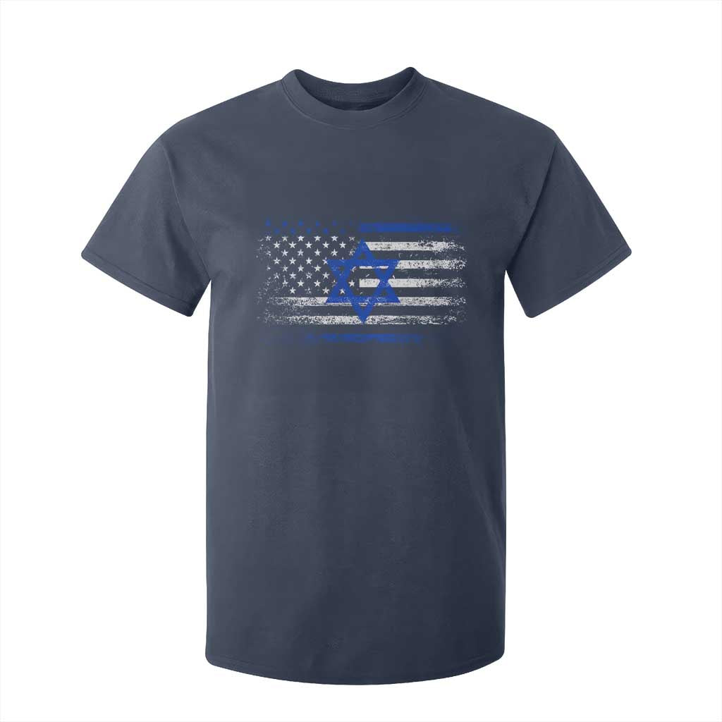 Proud Israeli American T Shirt For Kid Patriotic Israeli USA Flag TS11 Navy Print Your Wear