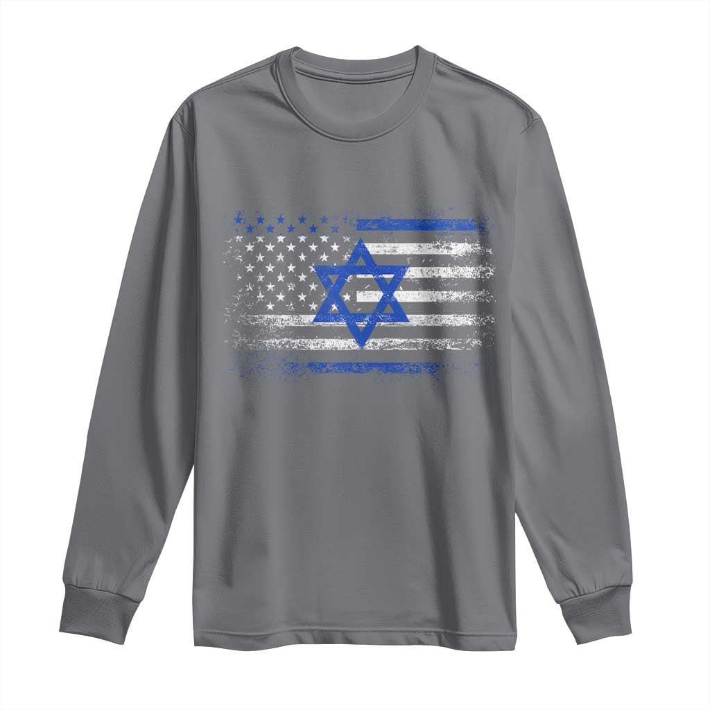 Proud Israeli American Long Sleeve Shirt Patriotic Israeli USA Flag TS11 Charcoal Print Your Wear