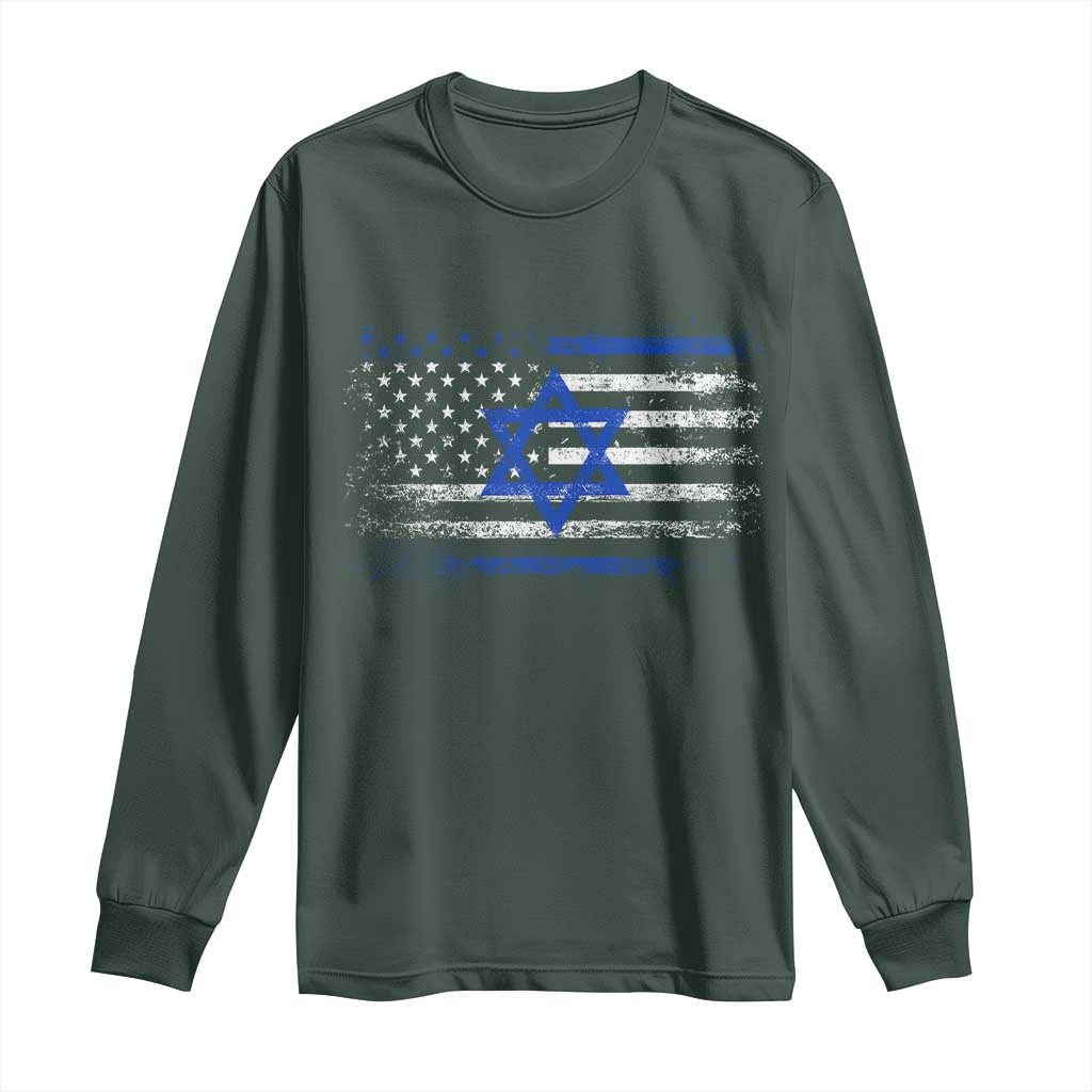 Proud Israeli American Long Sleeve Shirt Patriotic Israeli USA Flag TS11 Dark Forest Green Print Your Wear