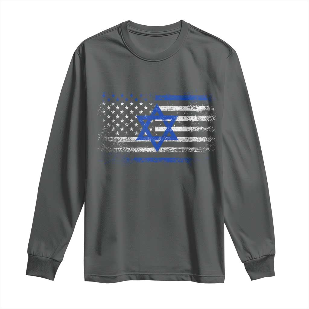 Proud Israeli American Long Sleeve Shirt Patriotic Israeli USA Flag TS11 Dark Heather Print Your Wear