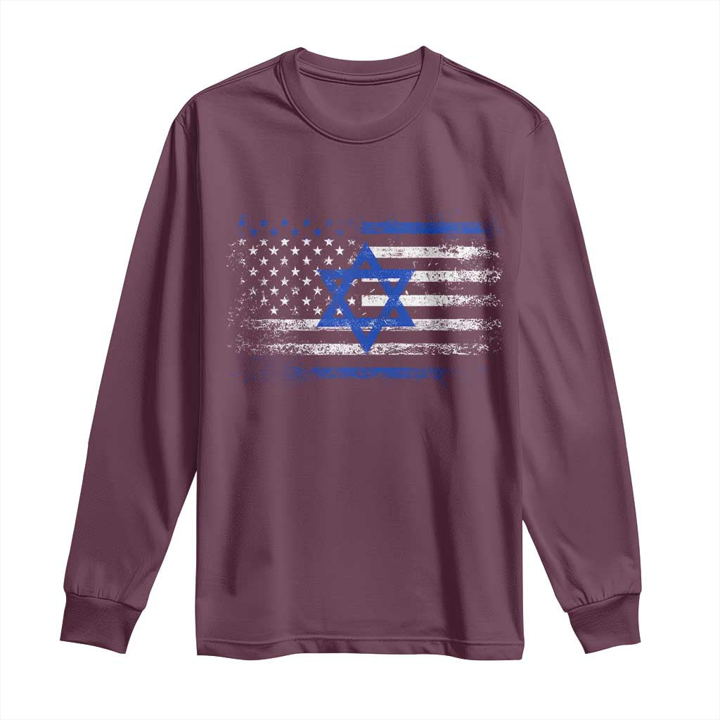 Proud Israeli American Long Sleeve Shirt Patriotic Israeli USA Flag TS11 Maroon Print Your Wear