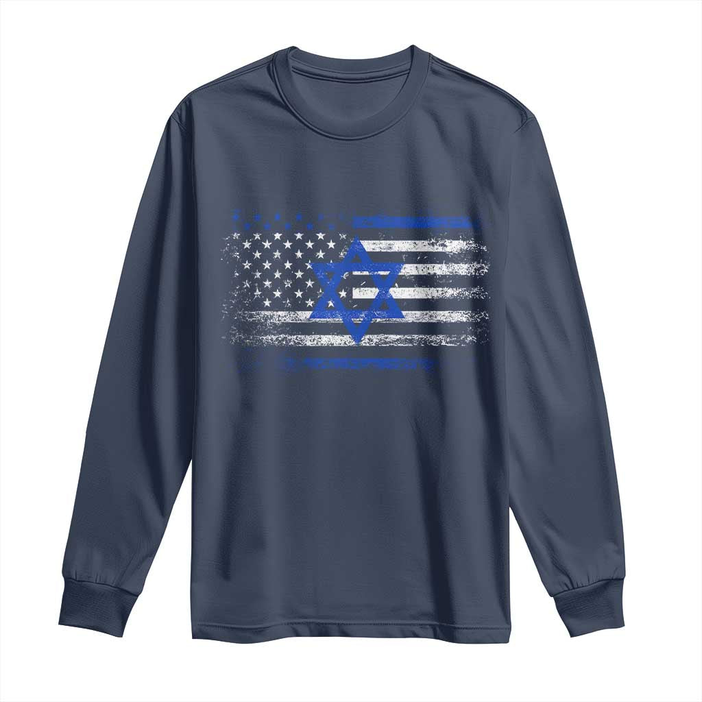 Proud Israeli American Long Sleeve Shirt Patriotic Israeli USA Flag TS11 Navy Print Your Wear