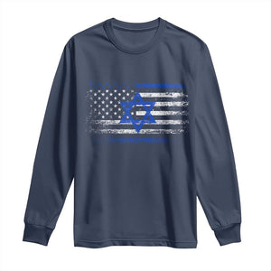 Proud Israeli American Long Sleeve Shirt Patriotic Israeli USA Flag TS11 Navy Print Your Wear