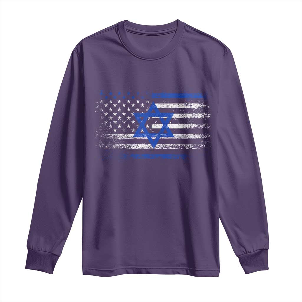 Proud Israeli American Long Sleeve Shirt Patriotic Israeli USA Flag TS11 Purple Print Your Wear