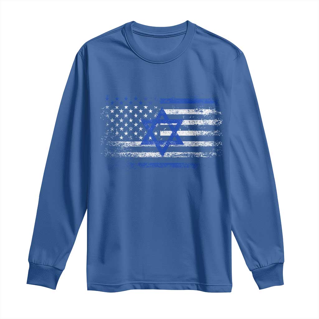 Proud Israeli American Long Sleeve Shirt Patriotic Israeli USA Flag TS11 Royal Blue Print Your Wear