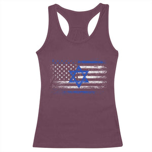Proud Israeli American Racerback Tank Top Patriotic Israeli USA Flag TS11 Maroon Print Your Wear