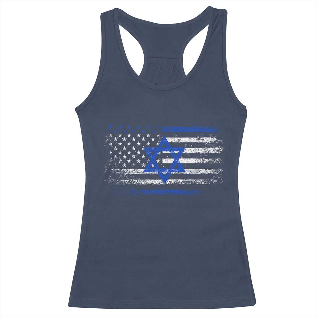 Proud Israeli American Racerback Tank Top Patriotic Israeli USA Flag TS11 Navy Print Your Wear