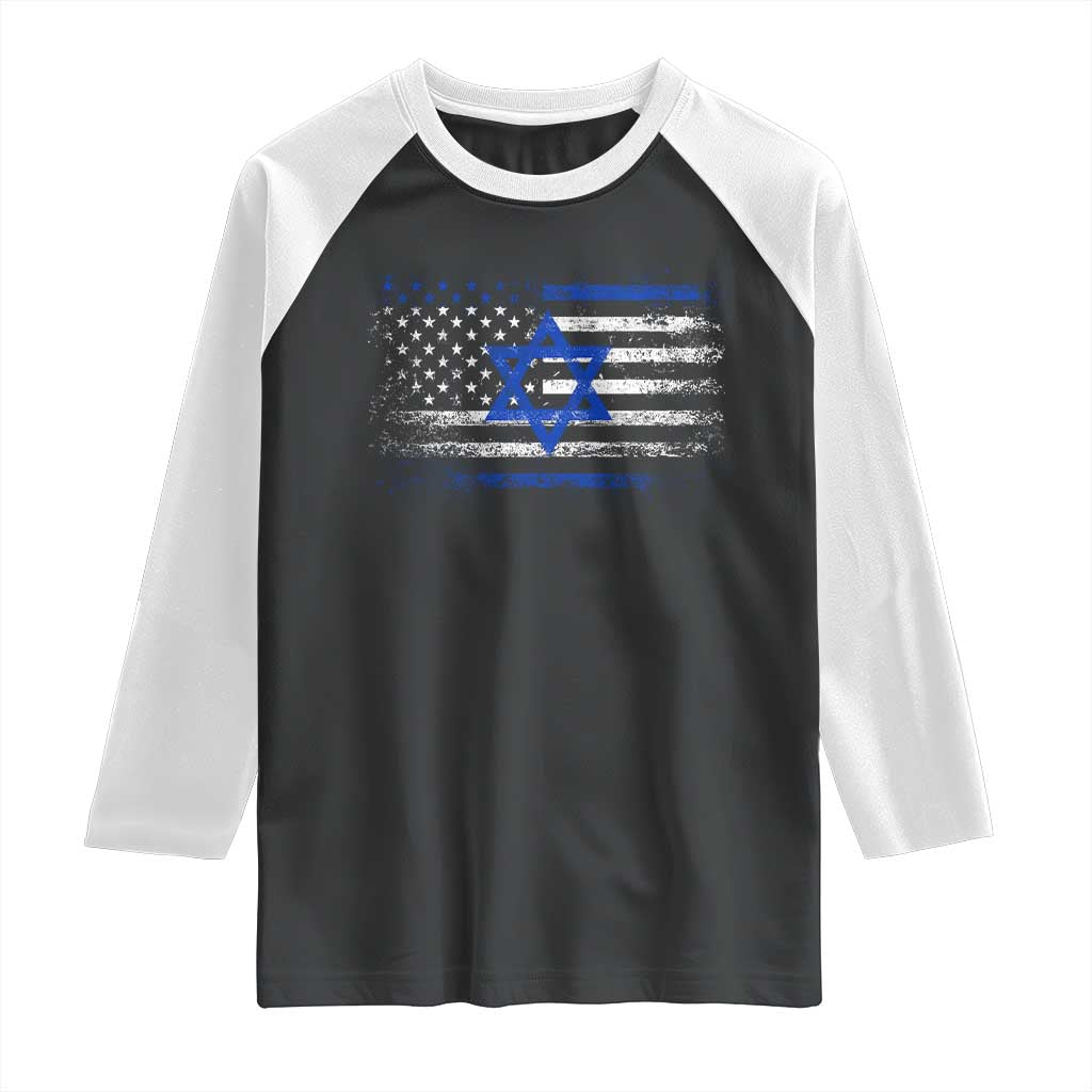 Proud Israeli American Raglan Shirt Patriotic Israeli USA Flag TS11 Black White Print Your Wear