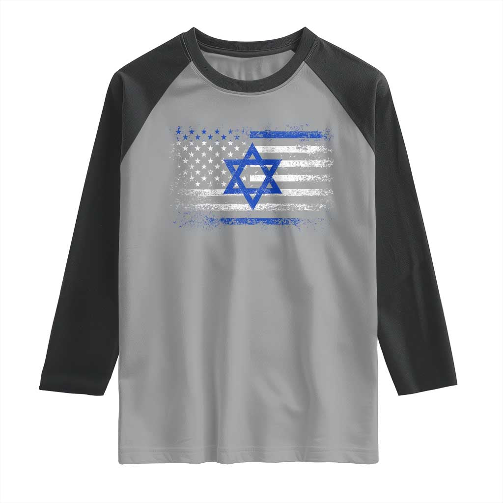 Proud Israeli American Raglan Shirt Patriotic Israeli USA Flag TS11 Sport Gray Black Print Your Wear