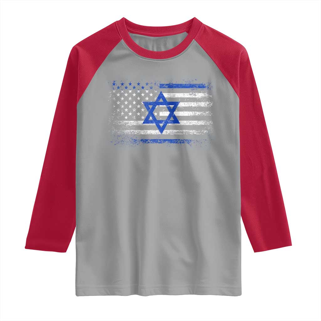 Proud Israeli American Raglan Shirt Patriotic Israeli USA Flag TS11 Sport Gray Red Print Your Wear