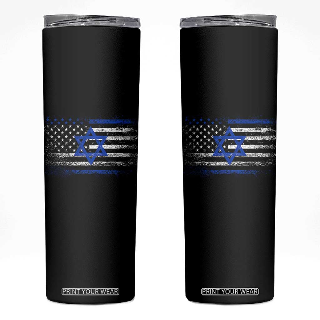 Proud Israeli American Skinny Tumbler Patriotic Israeli USA Flag TS11 Black Print Your Wear