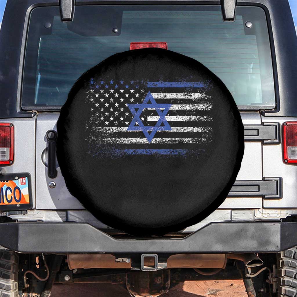 Proud Israeli American Spare Tire Cover Patriotic Israeli USA Flag TS11 No hole Black Print Your Wear