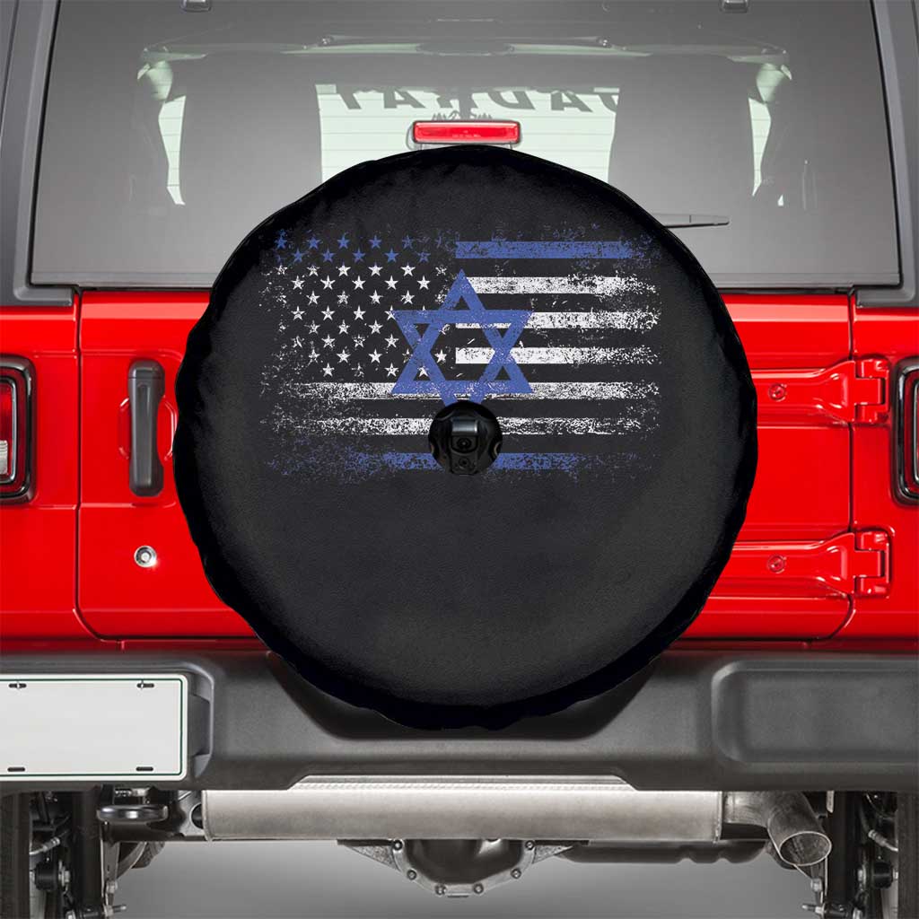 Proud Israeli American Spare Tire Cover Patriotic Israeli USA Flag TS11 Black Print Your Wear