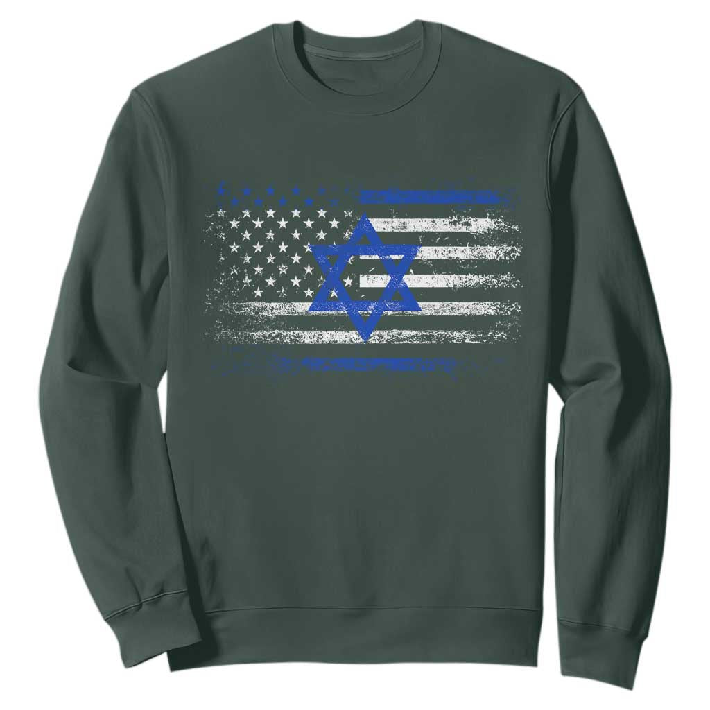 Proud Israeli American Sweatshirt Patriotic Israeli USA Flag TS11 Dark Forest Green Print Your Wear