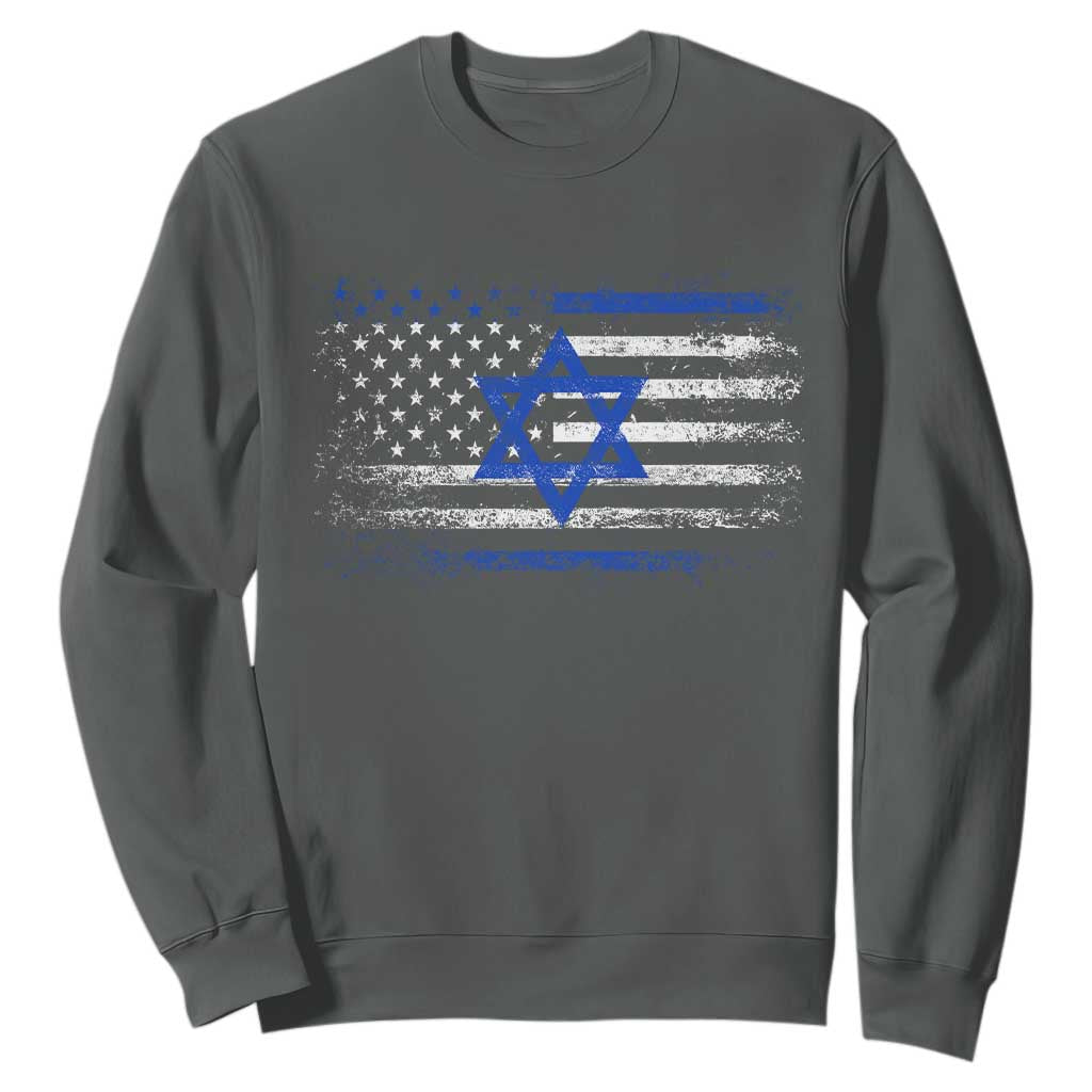 Proud Israeli American Sweatshirt Patriotic Israeli USA Flag TS11 Dark Heather Print Your Wear