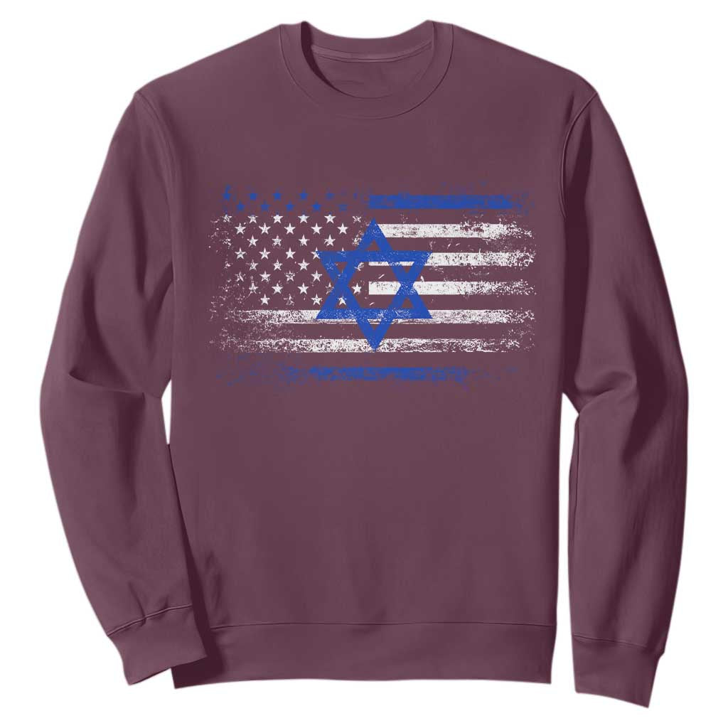 Proud Israeli American Sweatshirt Patriotic Israeli USA Flag TS11 Maroon Print Your Wear