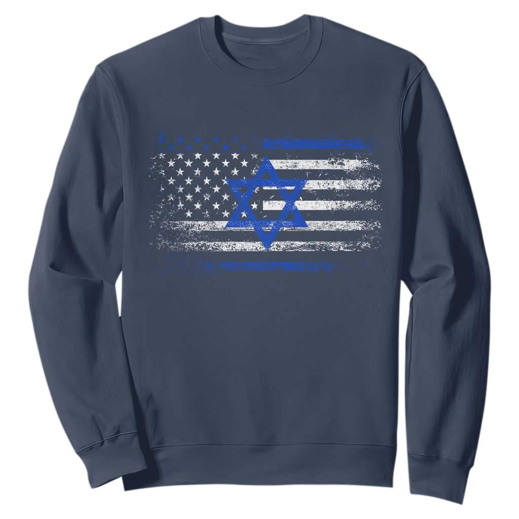 Proud Israeli American Sweatshirt Patriotic Israeli USA Flag TS11 Navy Print Your Wear
