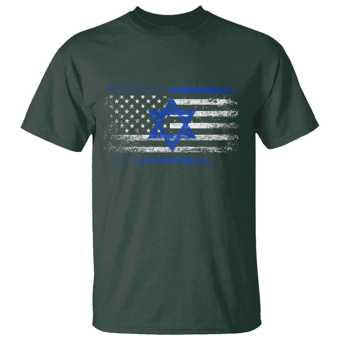 Proud Israeli American T Shirt Patriotic Israeli USA Flag TS11 Dark Forest Green Print Your Wear