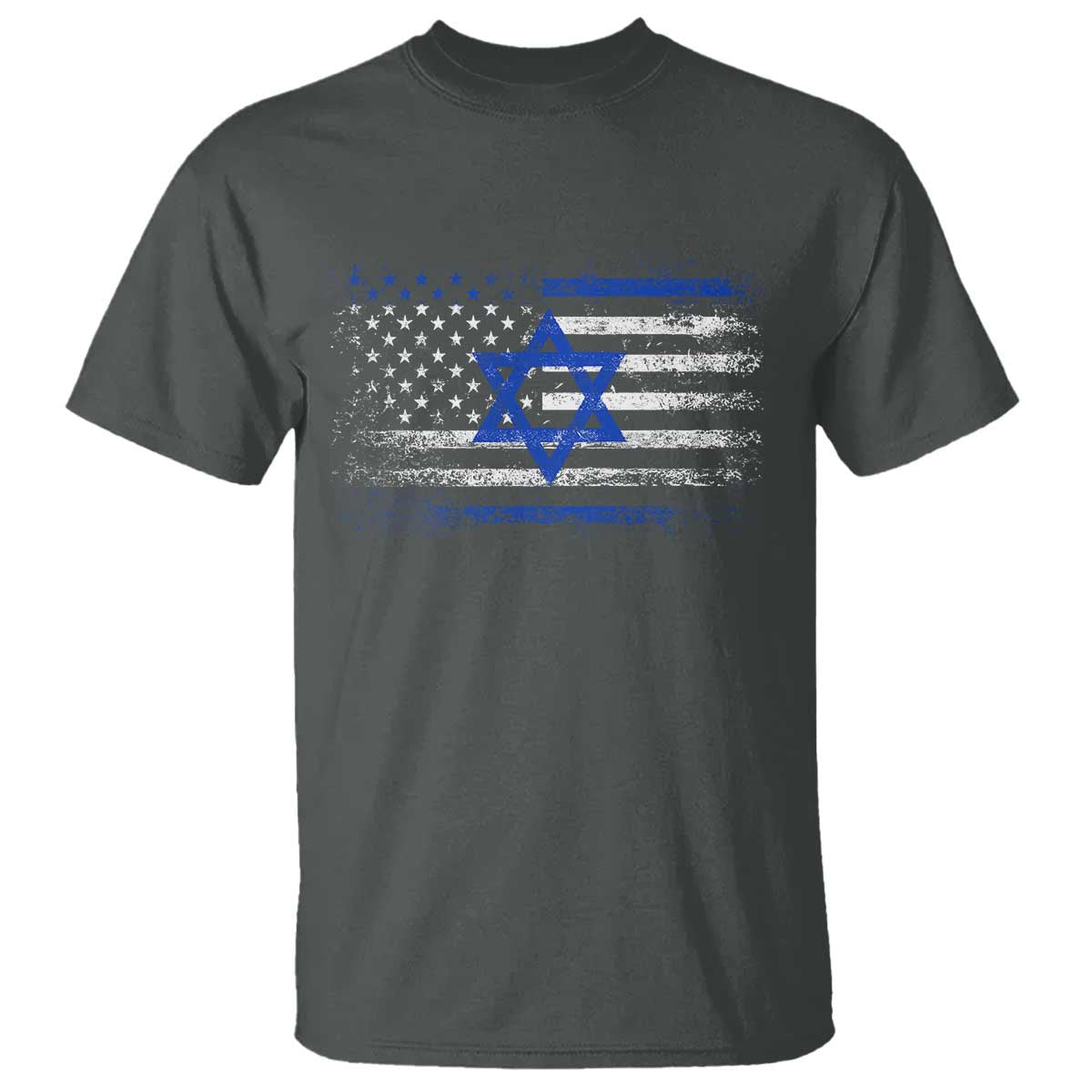 Proud Israeli American T Shirt Patriotic Israeli USA Flag TS11 Dark Heather Print Your Wear