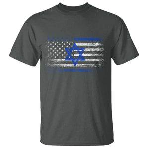 Proud Israeli American T Shirt Patriotic Israeli USA Flag TS11 Dark Heather Print Your Wear