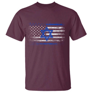Proud Israeli American T Shirt Patriotic Israeli USA Flag TS11 Maroon Print Your Wear