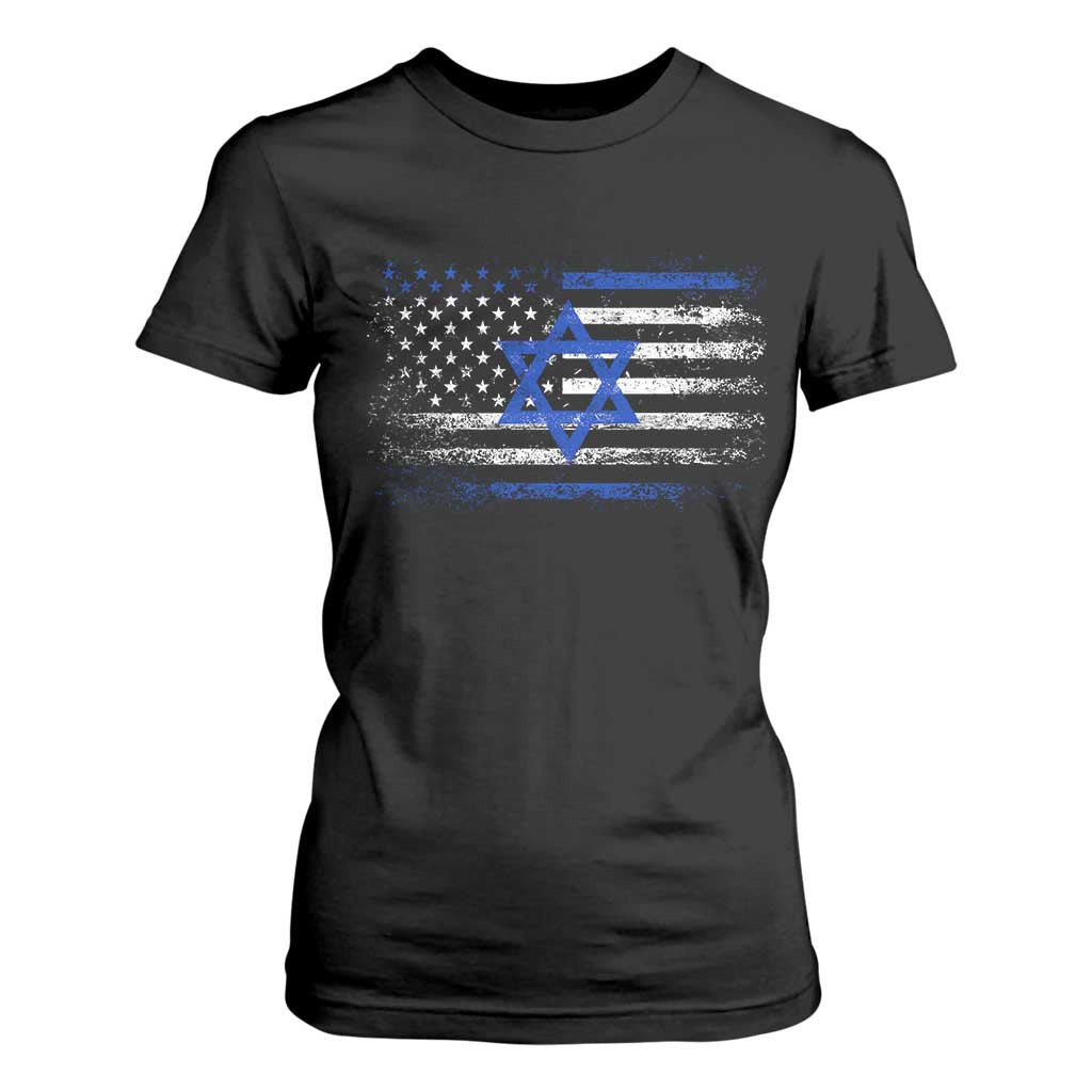 Proud Israeli American T Shirt For Women Patriotic Israeli USA Flag TS11 Black Print Your Wear