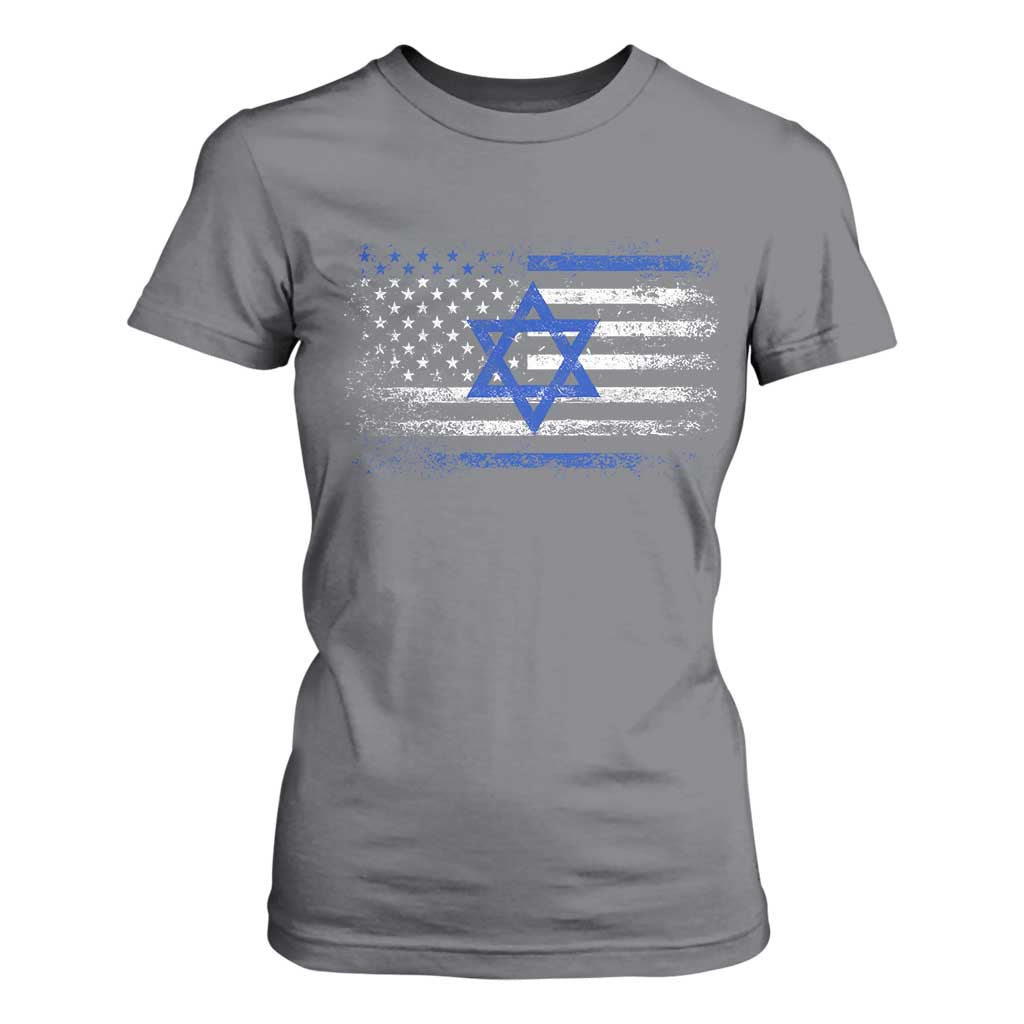 Proud Israeli American T Shirt For Women Patriotic Israeli USA Flag TS11 Charcoal Print Your Wear
