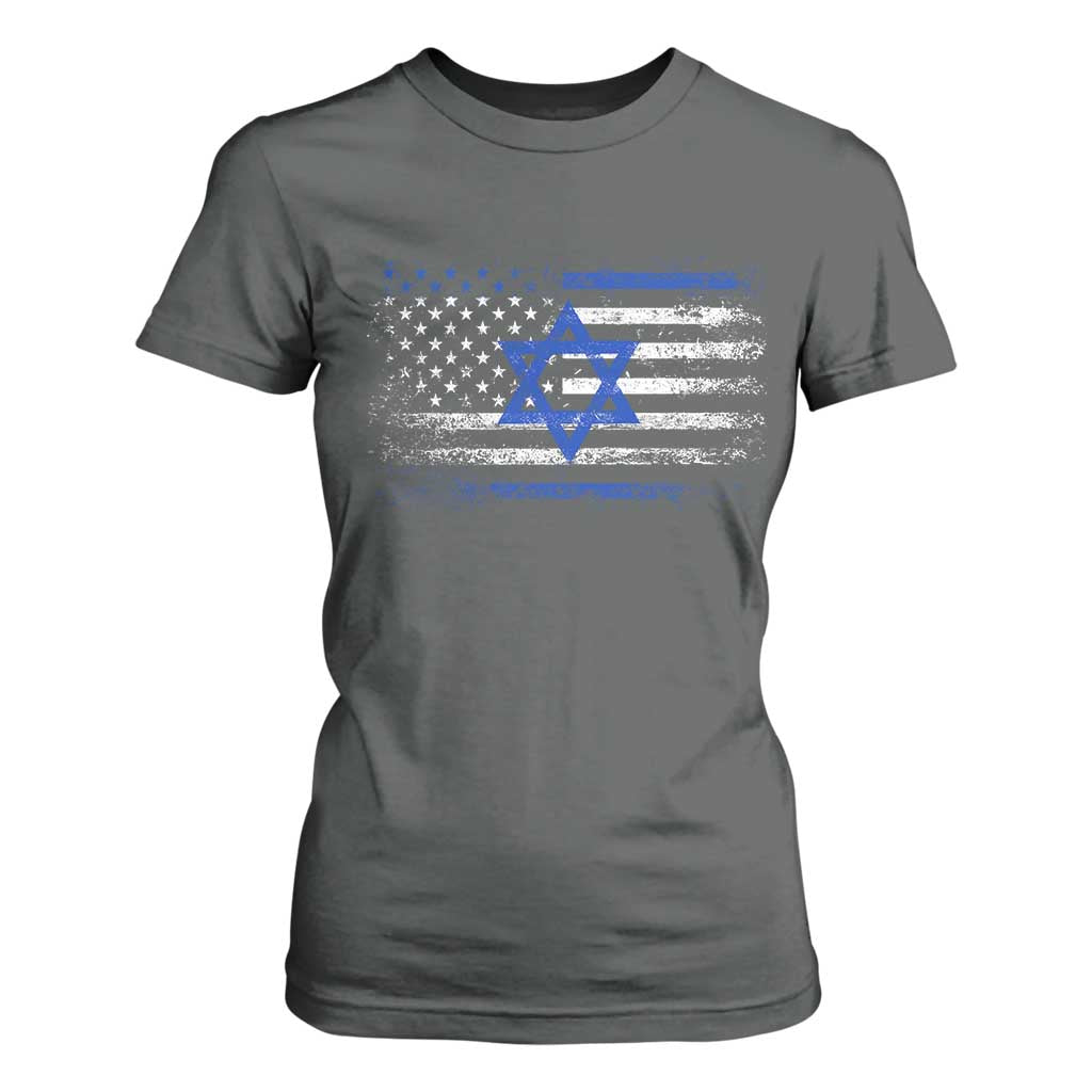 Proud Israeli American T Shirt For Women Patriotic Israeli USA Flag TS11 Dark Heather Print Your Wear