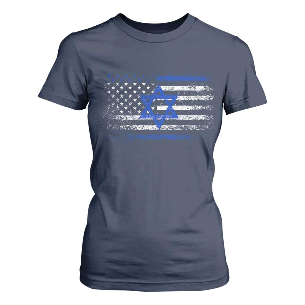 Proud Israeli American T Shirt For Women Patriotic Israeli USA Flag TS11 Navy Print Your Wear