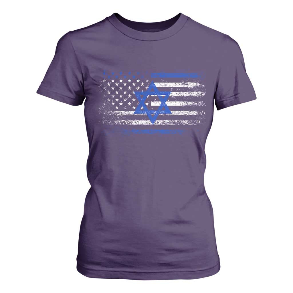 Proud Israeli American T Shirt For Women Patriotic Israeli USA Flag TS11 Purple Print Your Wear