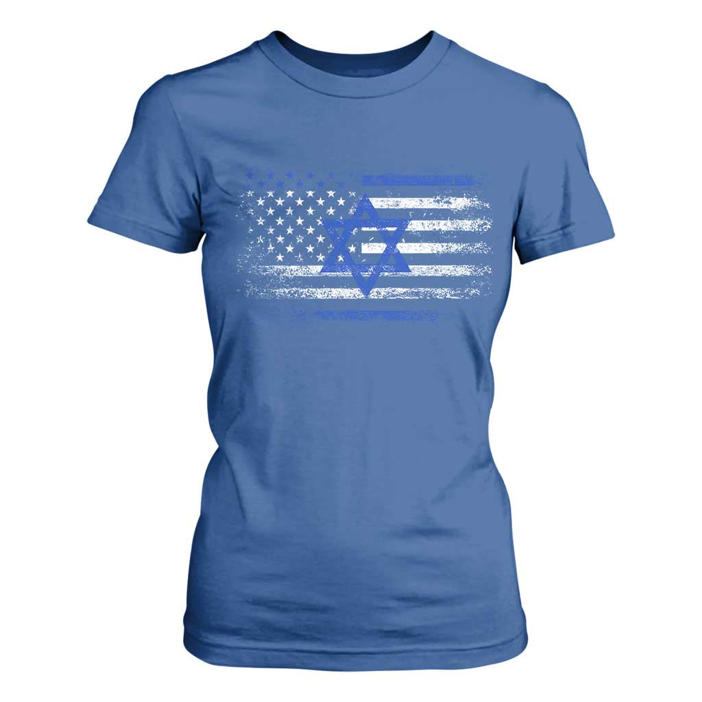 Proud Israeli American T Shirt For Women Patriotic Israeli USA Flag TS11 Royal Blue Print Your Wear