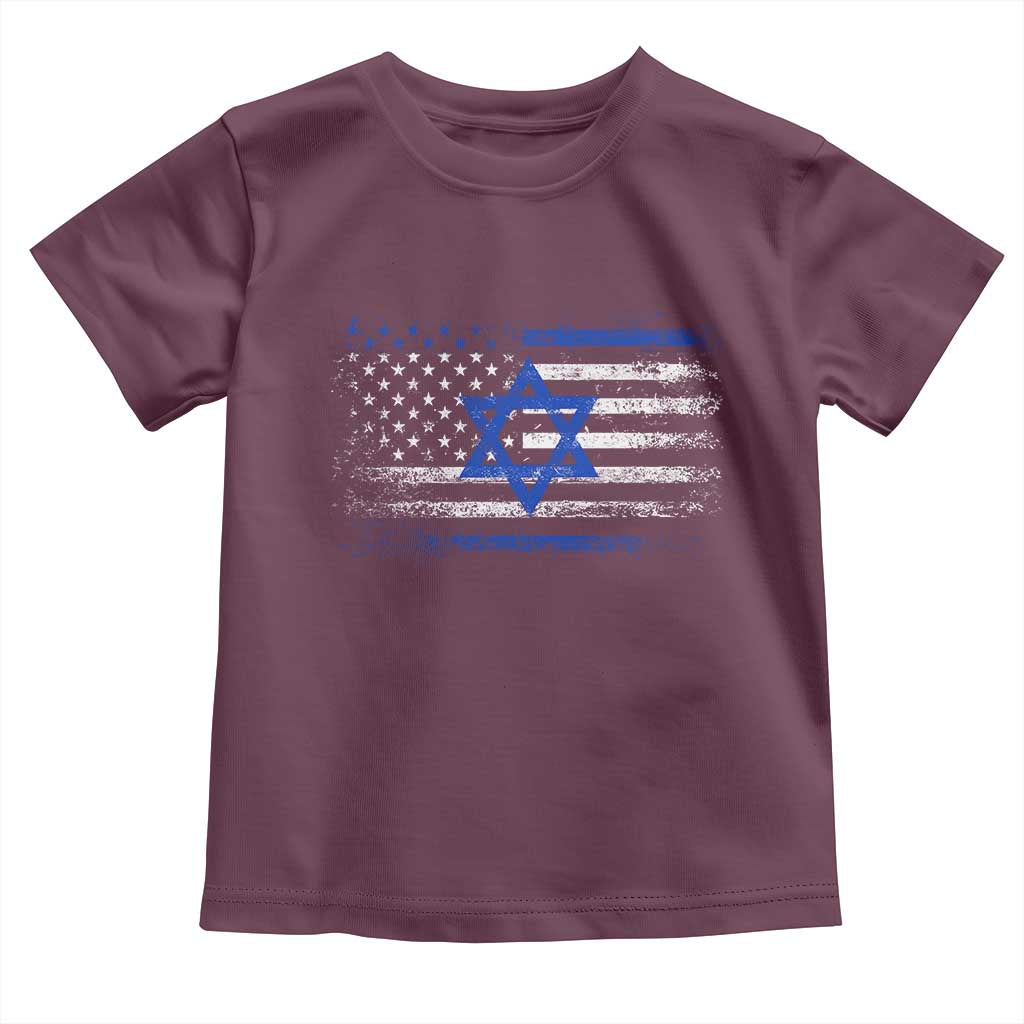 Proud Israeli American Toddler T Shirt Patriotic Israeli USA Flag TS11 Maroon Print Your Wear