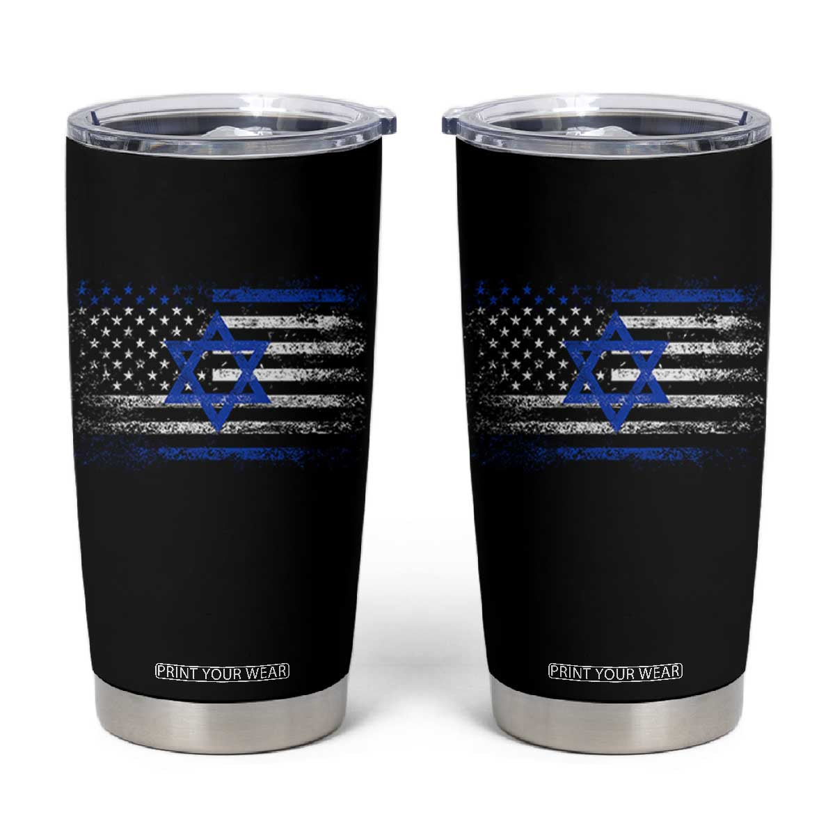 Proud Israeli American Tumbler Cup Patriotic Israeli USA Flag TS11 Black Print Your Wear