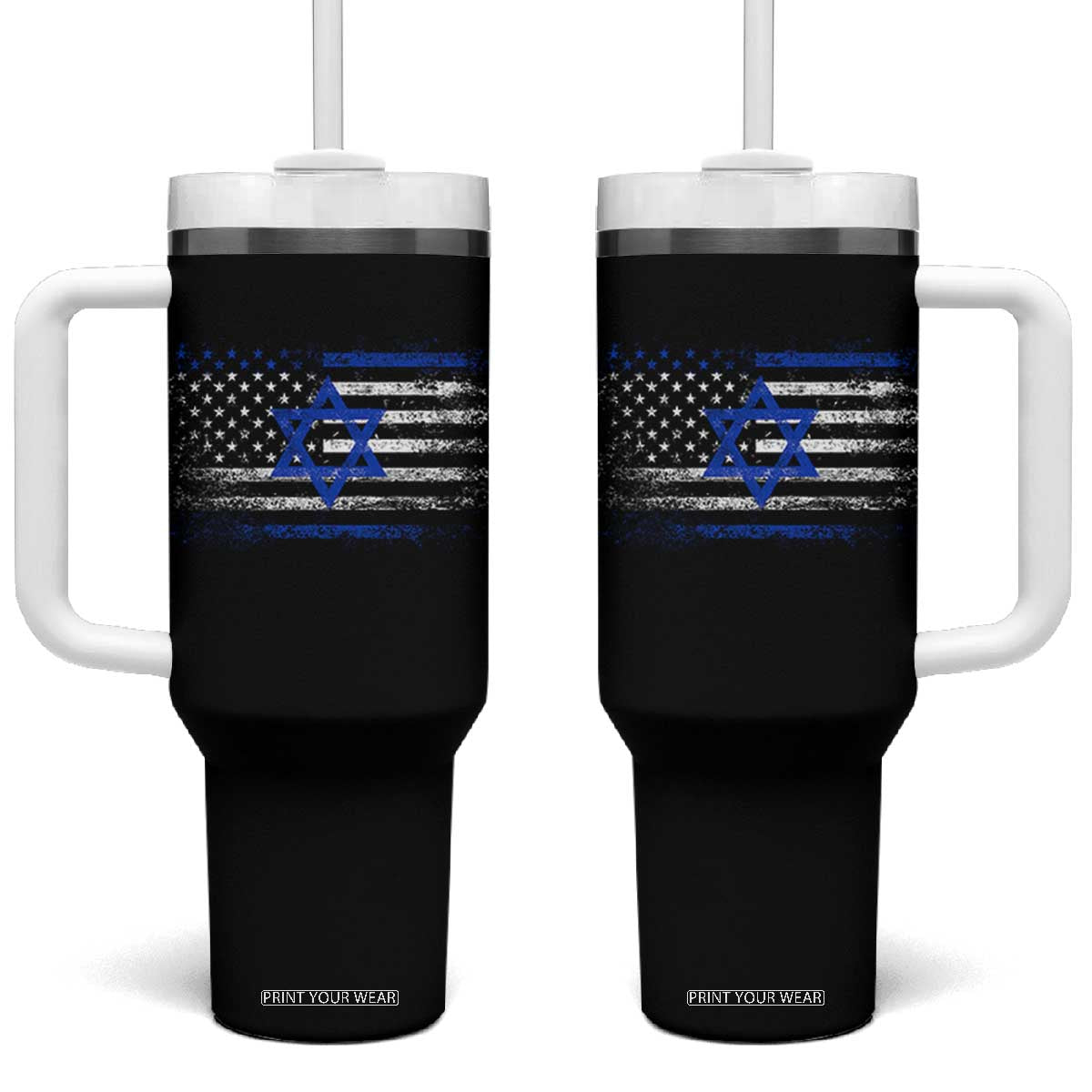 Proud Israeli American Tumbler With Handle Patriotic Israeli USA Flag TS11 One Size: 40 oz Black Print Your Wear