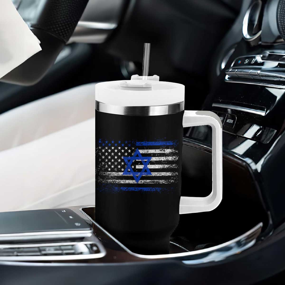 Proud Israeli American Tumbler With Handle Patriotic Israeli USA Flag TS11 Print Your Wear
