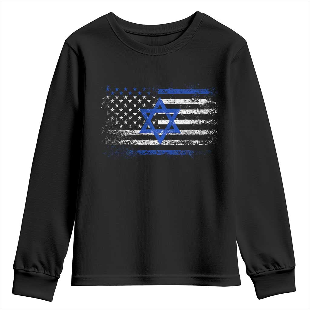 Proud Israeli American Youth Sweatshirt Patriotic Israeli USA Flag TS11 Black Print Your Wear
