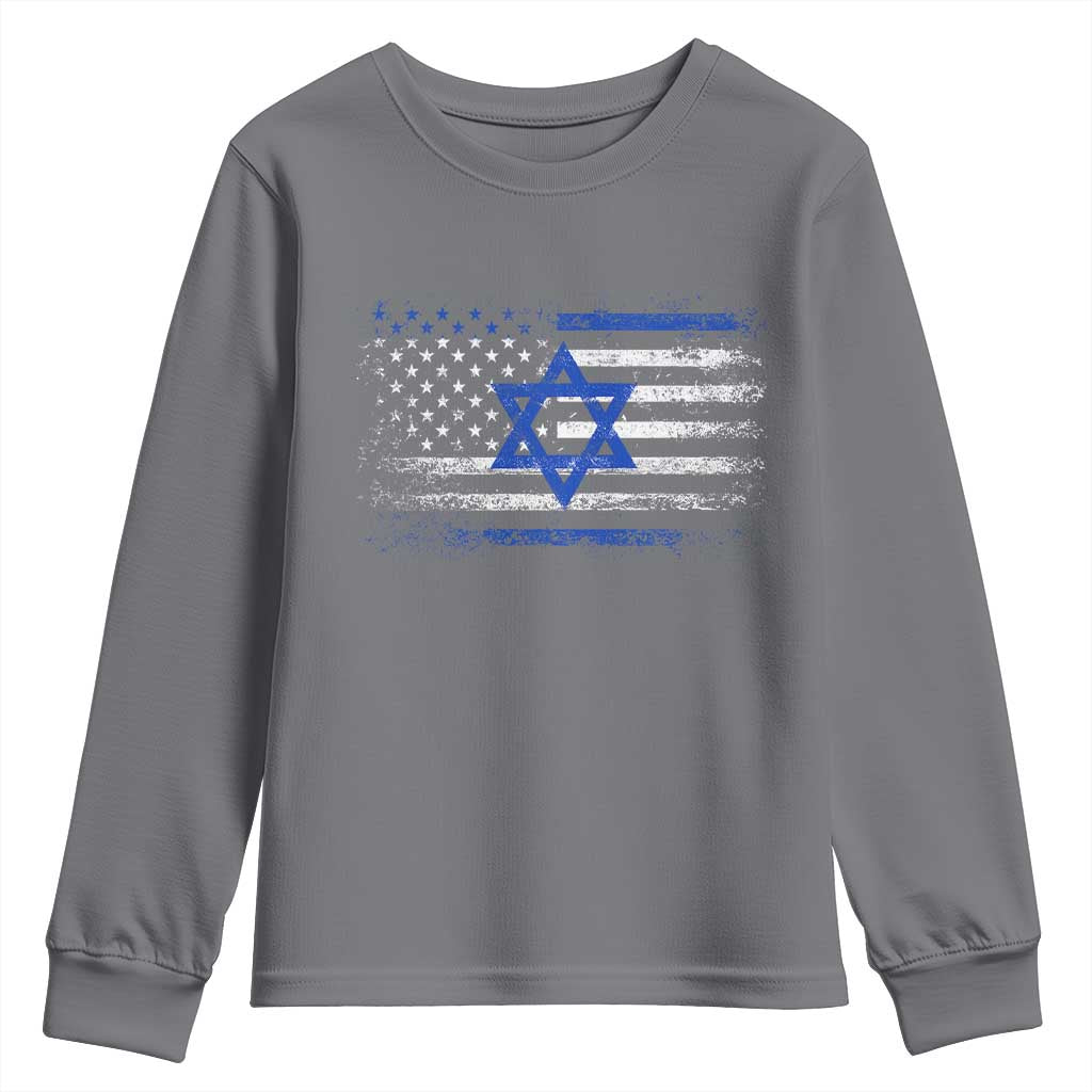 Proud Israeli American Youth Sweatshirt Patriotic Israeli USA Flag TS11 Charcoal Print Your Wear