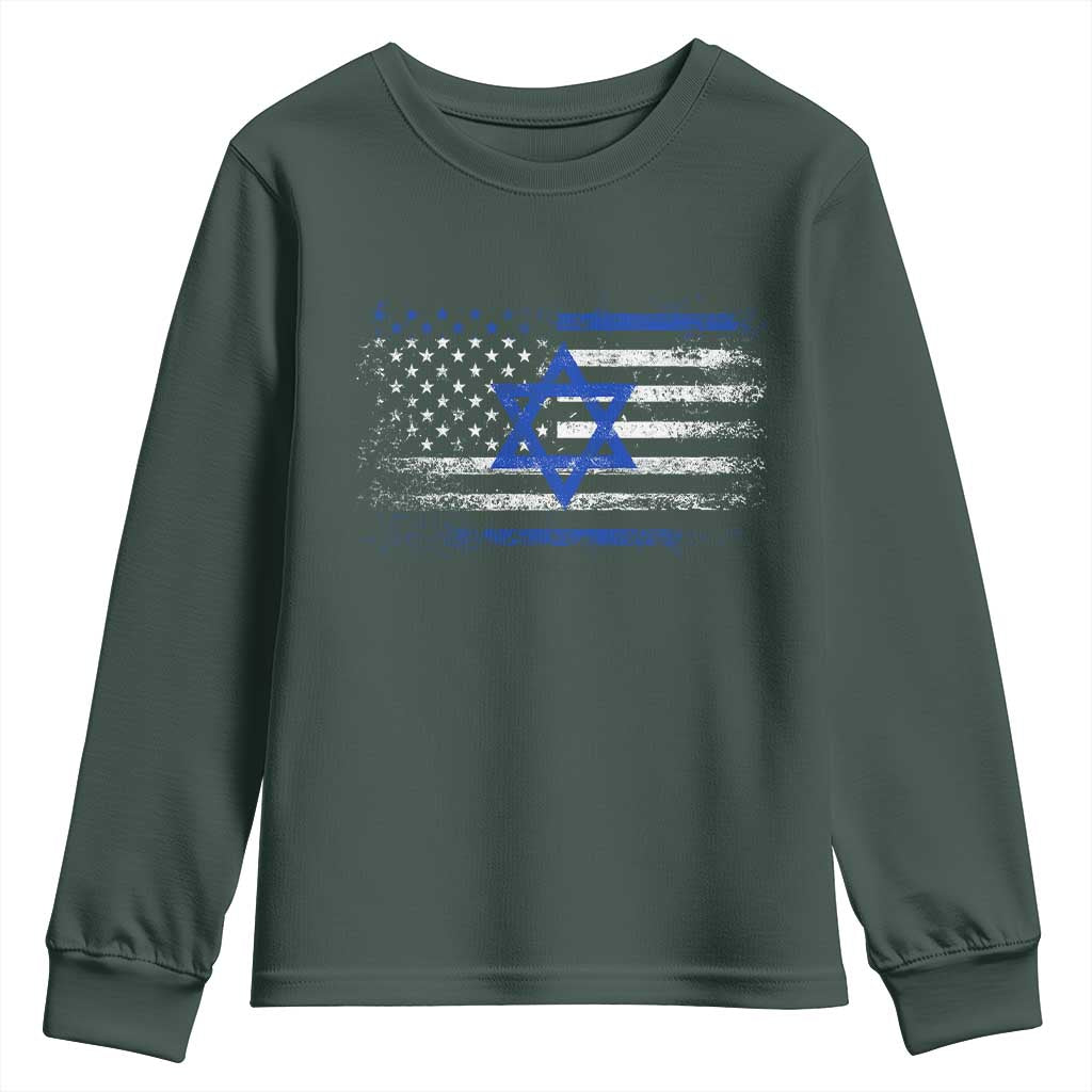 Proud Israeli American Youth Sweatshirt Patriotic Israeli USA Flag TS11 Dark Forest Green Print Your Wear