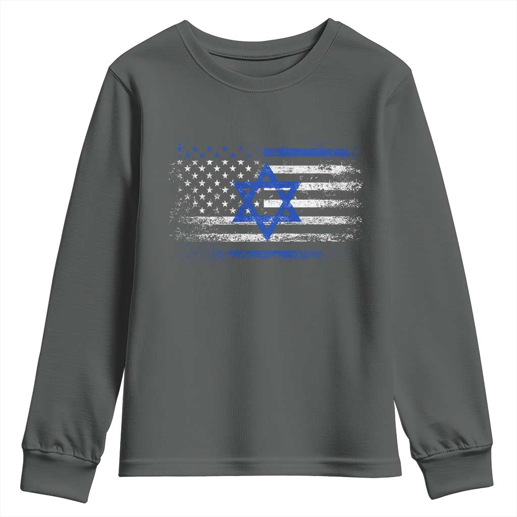 Proud Israeli American Youth Sweatshirt Patriotic Israeli USA Flag TS11 Dark Heather Print Your Wear
