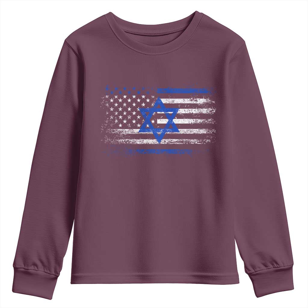 Proud Israeli American Youth Sweatshirt Patriotic Israeli USA Flag TS11 Maroon Print Your Wear