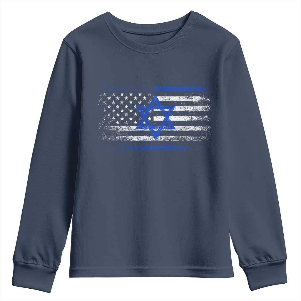 Proud Israeli American Youth Sweatshirt Patriotic Israeli USA Flag TS11 Navy Print Your Wear