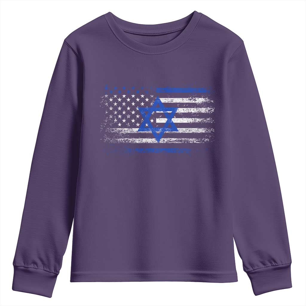 Proud Israeli American Youth Sweatshirt Patriotic Israeli USA Flag TS11 Purple Print Your Wear
