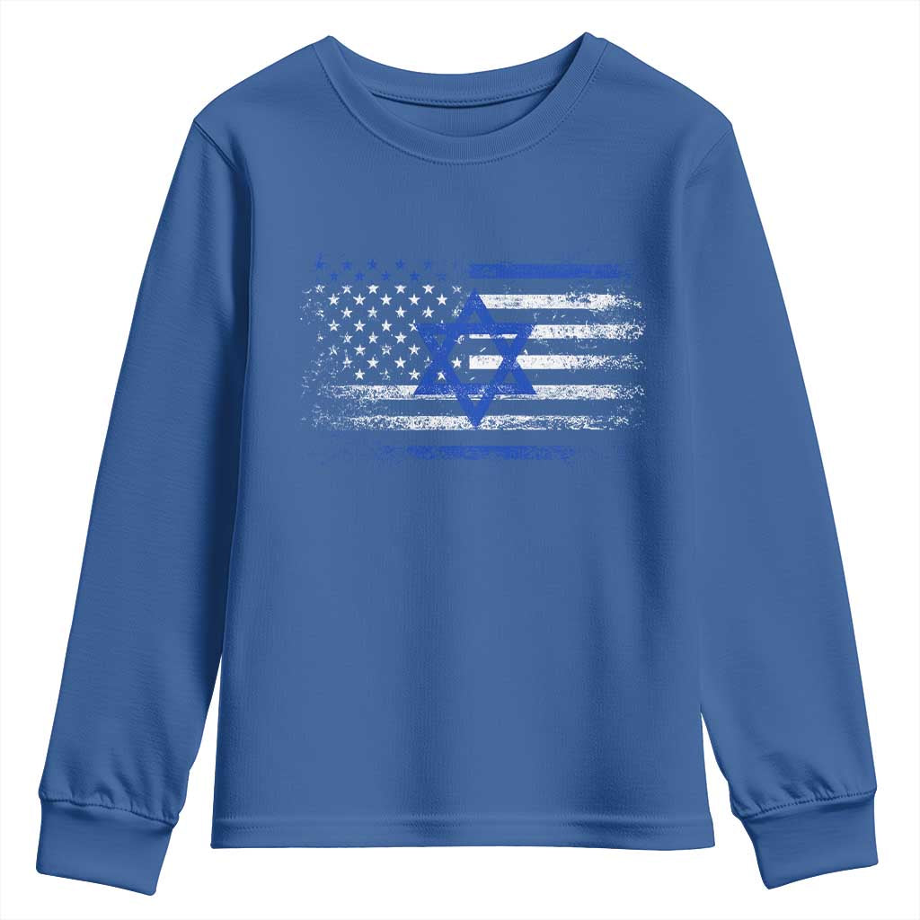Proud Israeli American Youth Sweatshirt Patriotic Israeli USA Flag TS11 Royal Blue Print Your Wear