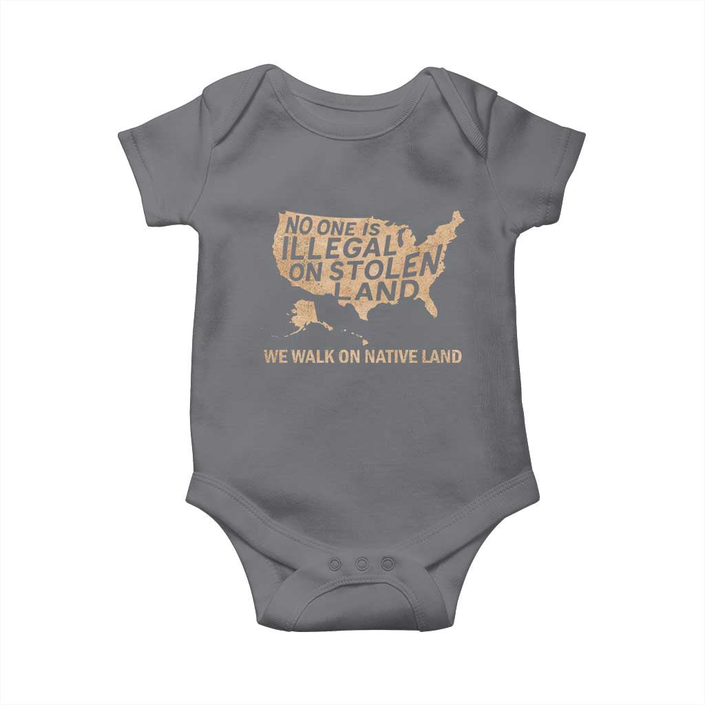 No One Is Illegal On Stolen Land Baby Onesie We Walk On Native Land Vintage American Map TS11 Charcoal Print Your Wear