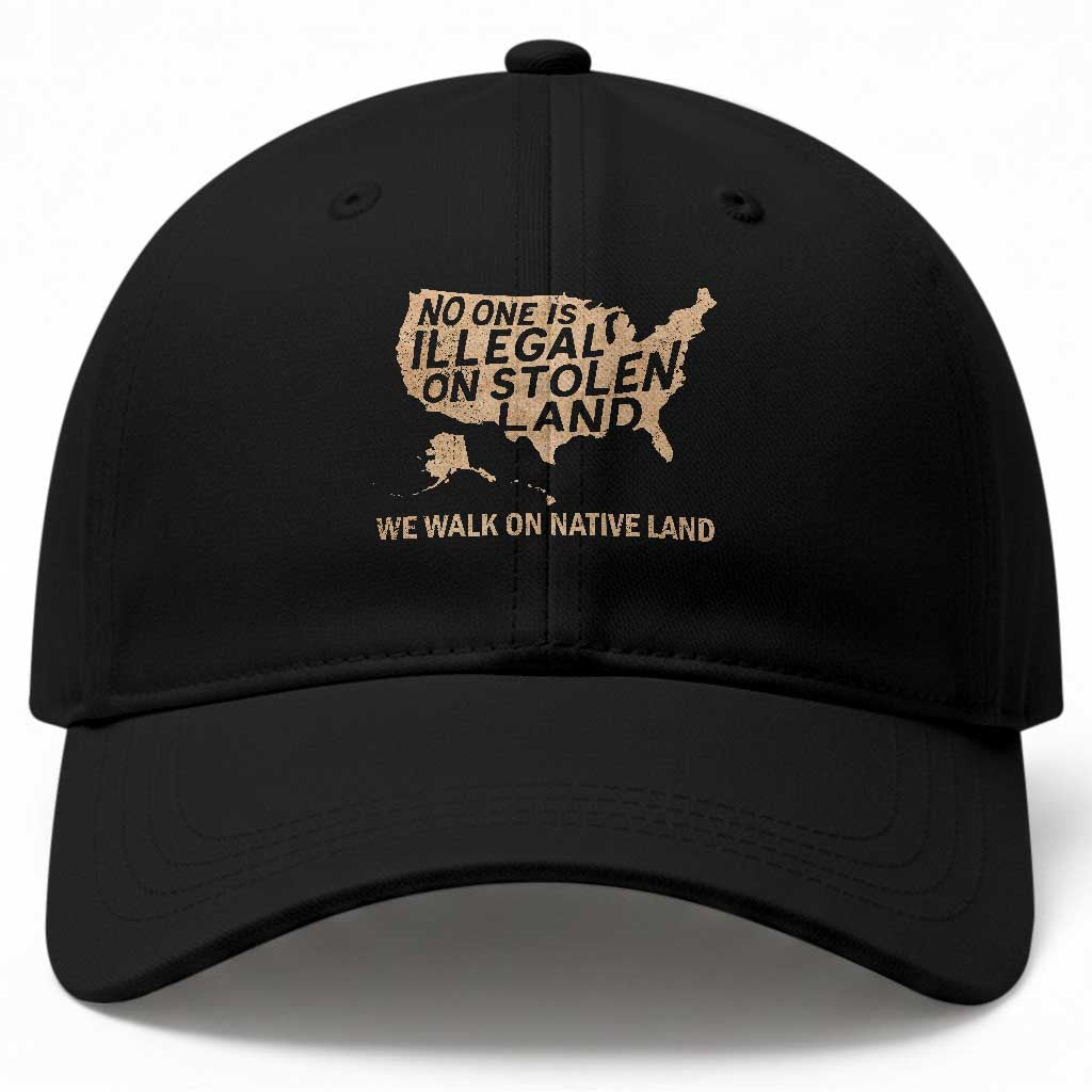 No One Is Illegal On Stolen Land Baseball Cap We Walk On Native Land Vintage American Map TS11 Print Your Wear